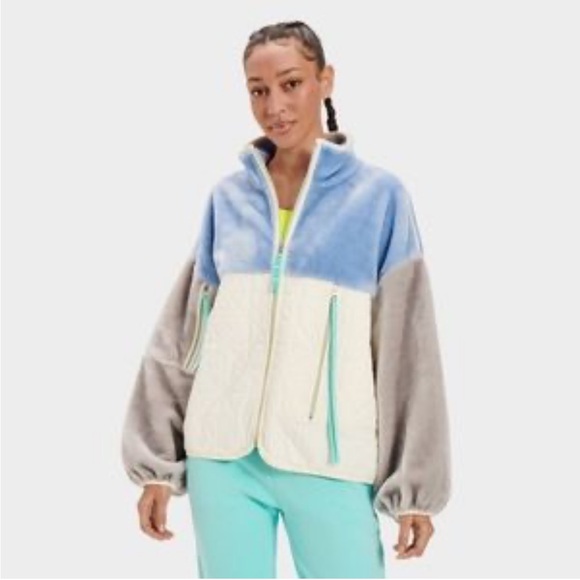 UGG Jackets & Blazers - UGG Womans MARLENE full zip TRICOLOR Colorblock Fleece Jack size L